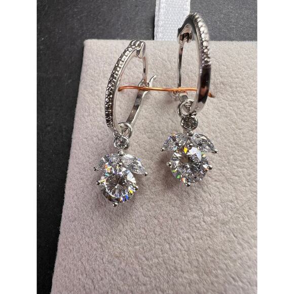 Cz hoop dangle earrings in sterling silver - Picture 1 of 16